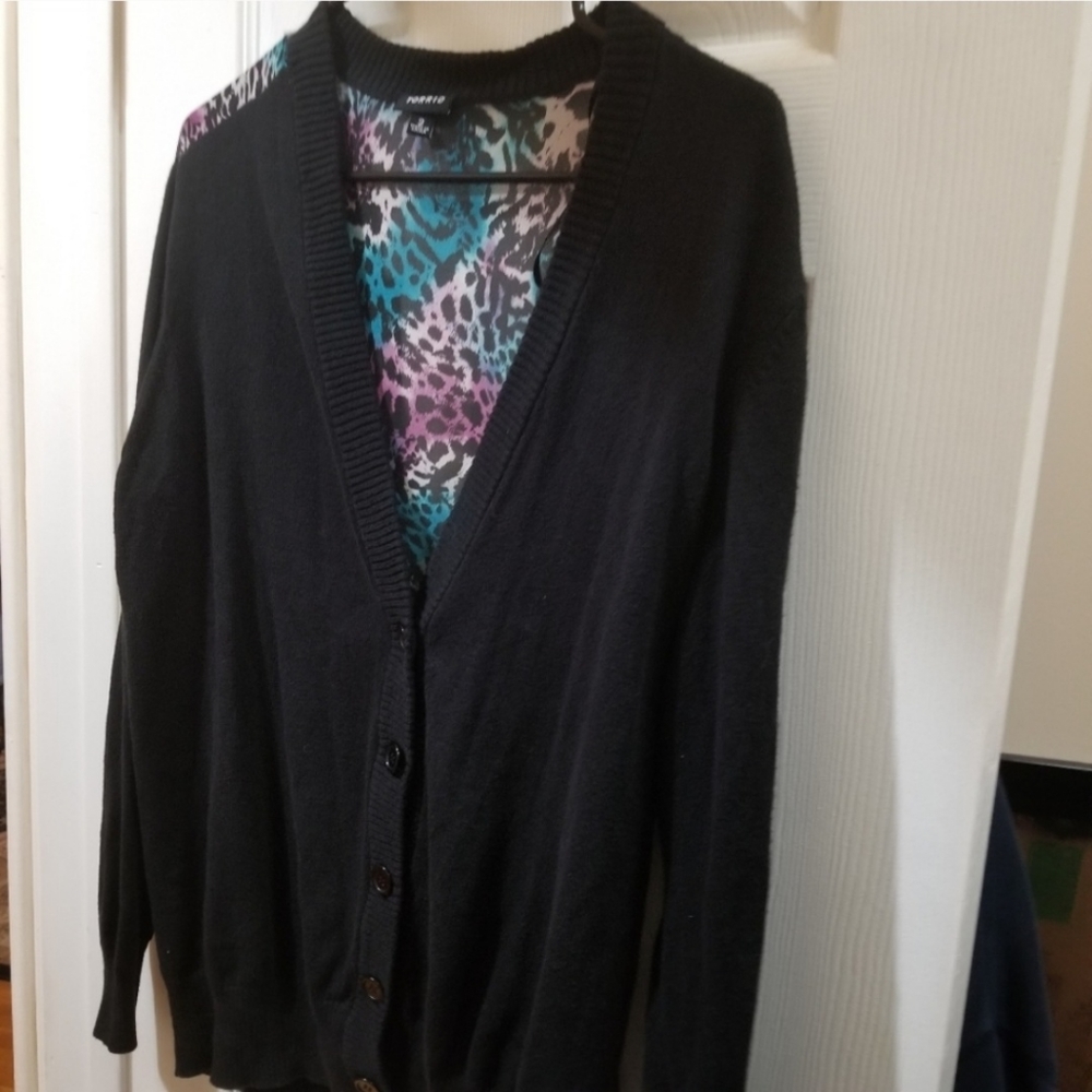 Black Cardigan with Colorful Leopard print